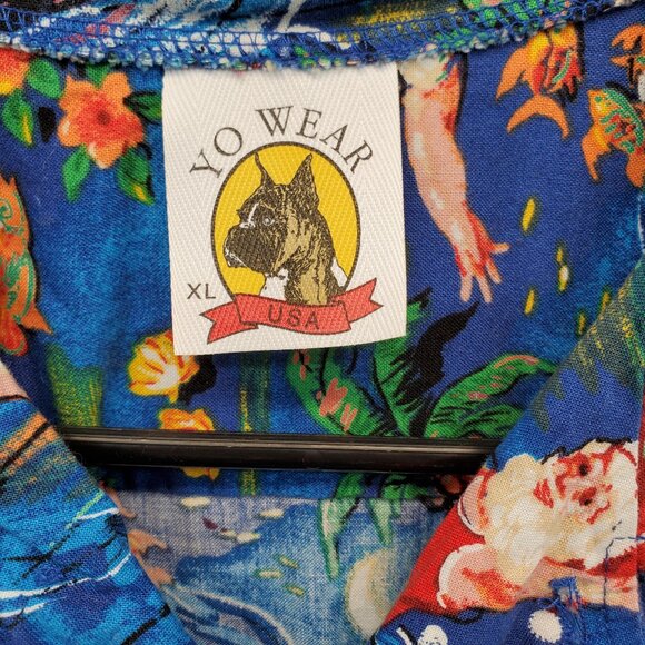 Yo Wear Hawaiian Grampcore Santa Claus Surfing Aloha Short Sleeve Size XL Blue - Picture 3 of 8